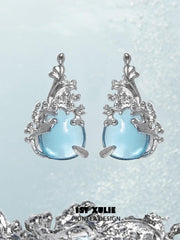 1ST XULIE "The Sea" Dainty Sea Glass Crystal Stud Earrings in 925 Sterling Silver - Product View