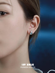 1ST XULIE "The Sea" Dainty Sea Glass Crystal Stud Earrings in 925 Sterling Silver - On Model Close-Up