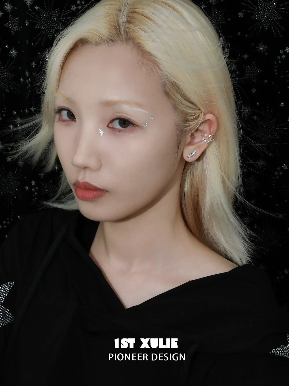 1ST XULIE "Meteor" Dainty Shooting Star Stud Earrings in 925 Sterling Silver - Lifestyle Shot