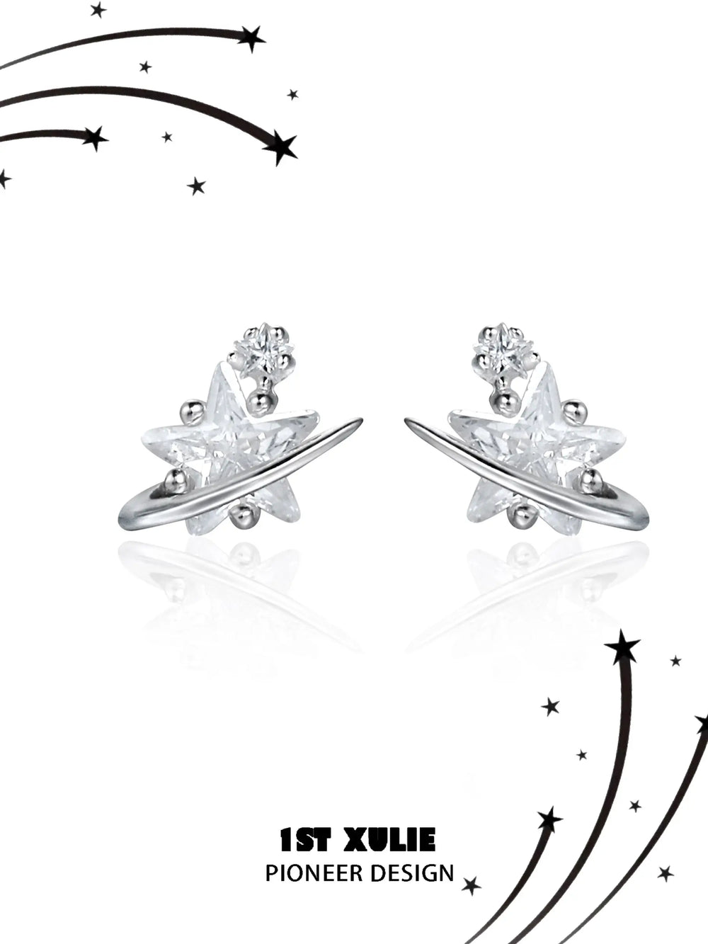 1ST XULIE "Meteor" Dainty Shooting Star Stud Earrings in 925 Sterling Silver - Product View