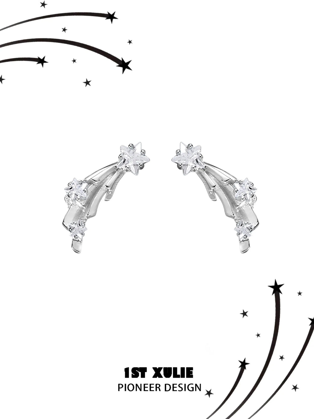 1ST XULIE "Meteor" Dainty Shooting Star Stud Earrings in 925 Sterling Silver - Packaging View