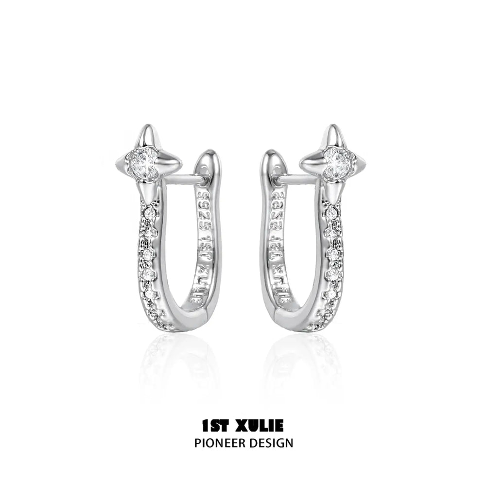 1ST XULIE "Silver Angel" Dainty Shooting Star Stud Earrings in 925 Sterling Silver - Angled Product View