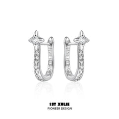 1ST XULIE "Silver Angel" Dainty Shooting Star Stud Earrings in 925 Sterling Silver - Angled Product View