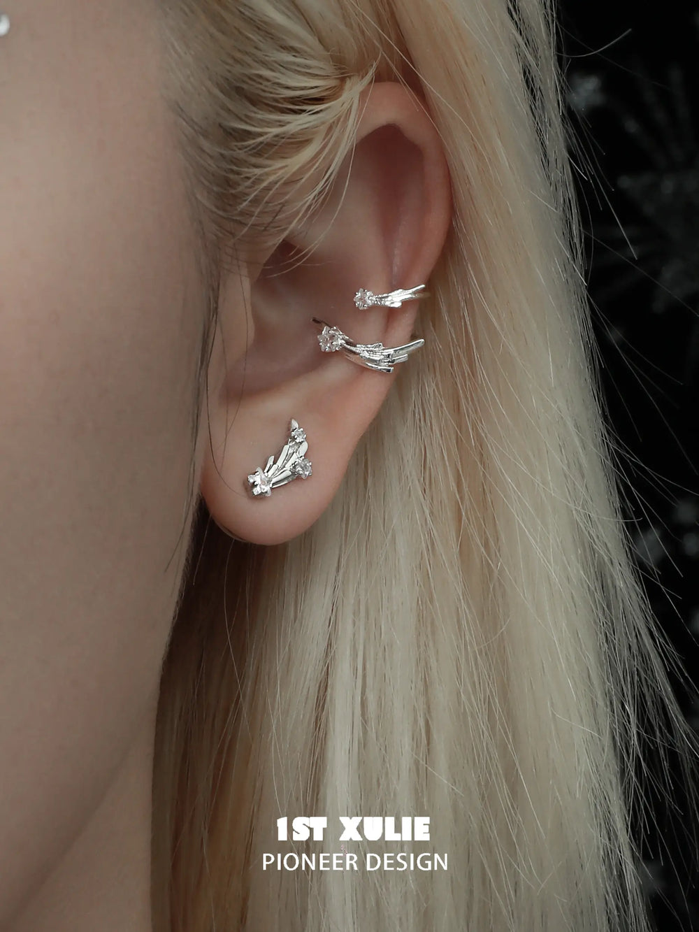 1ST XULIE "Meteor" Dainty Shooting Star Stud Earrings in 925 Sterling Silver - Side View