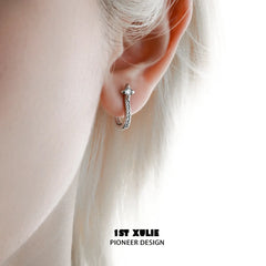 1ST XULIE "Silver Angel" Dainty Shooting Star Stud Earrings in 925 Sterling Silver - Side View