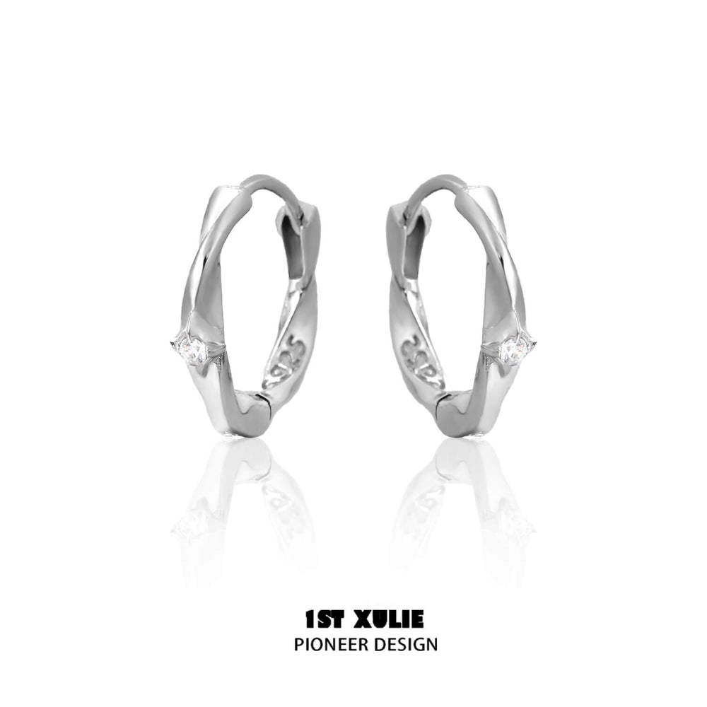 1ST XULIE "Silver Angel" Dainty Star Charm Huggie Earrings in 925 Sterling Silver - Product View