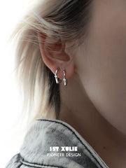 1ST XULIE "Silver Angel" Dainty Star Charm Huggie Earrings in 925 Sterling Silver - On Model