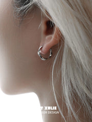 1ST XULIE "Silver Angel" Dainty Star Charm Huggie Earrings in 925 Sterling Silver - On Model Close-up