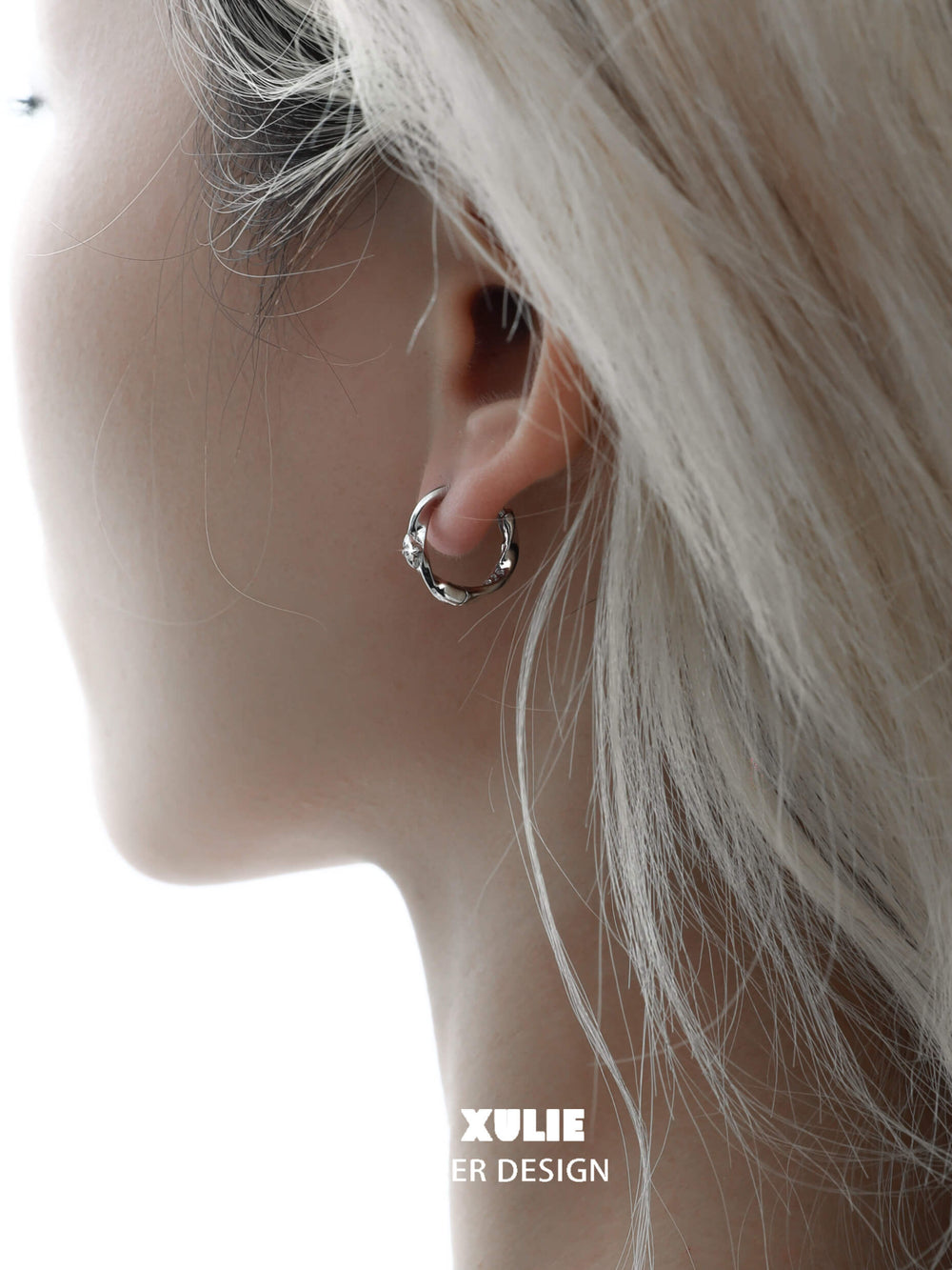 1ST XULIE "Silver Angel" Dainty Star Charm Huggie Earrings in 925 Sterling Silver - Side View