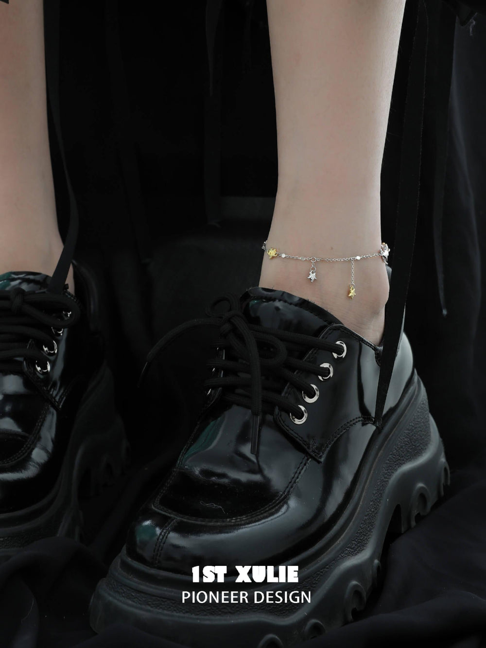 1ST XULIE "Cat's Gaze" Dainty Star Tassel Anklet in 925 Sterling Silver - Clasp Detail