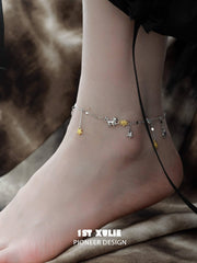 1ST XULIE "Cat's Gaze" Dainty Star Tassel Anklet in 925 Sterling Silver - Product View