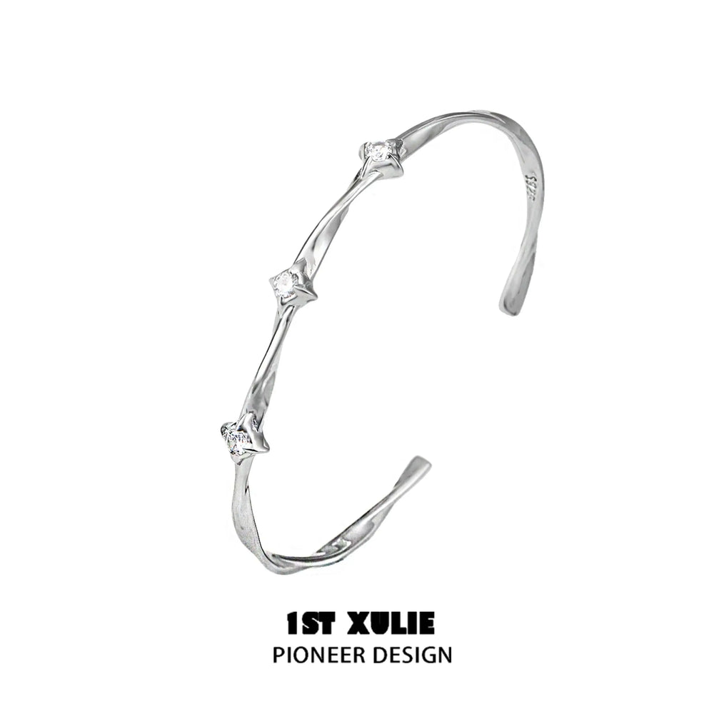 1ST XULIE "Silver Angel" Dainty Star Zirconia Cuff Bangle in 925 Sterling Silver - Product View