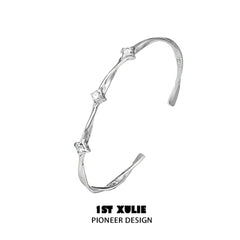 1ST XULIE "Silver Angel" Dainty Star Zirconia Cuff Bangle in 925 Sterling Silver - Product View