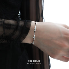 1ST XULIE "Silver Angel" Dainty Star Zirconia Cuff Bangle in 925 Sterling Silver - Full View