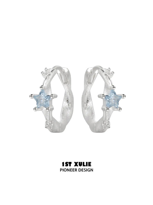 1ST XULIE Jewelry "Silver Angel" Dainty Star Zirconia Huggie Hoops in 925 Sterling Silver - Side View