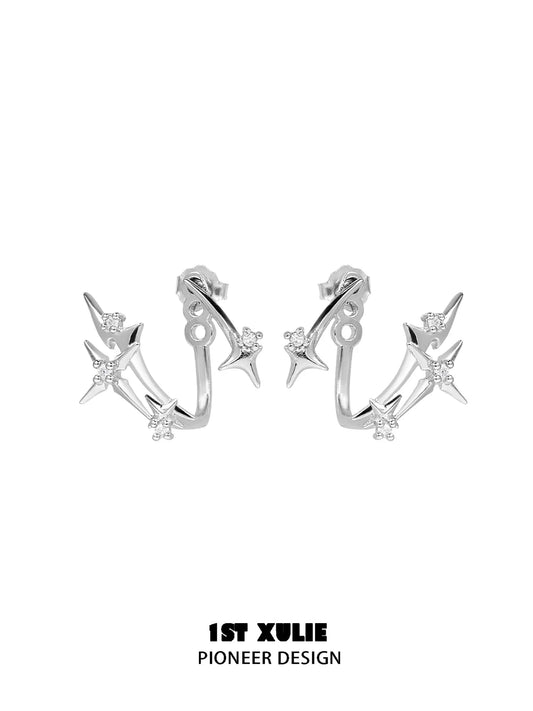 1ST XULIE Jewelry "Star Trails" Dainty Starburst Stud Earrings in 925 Sterling Silver - On Model
