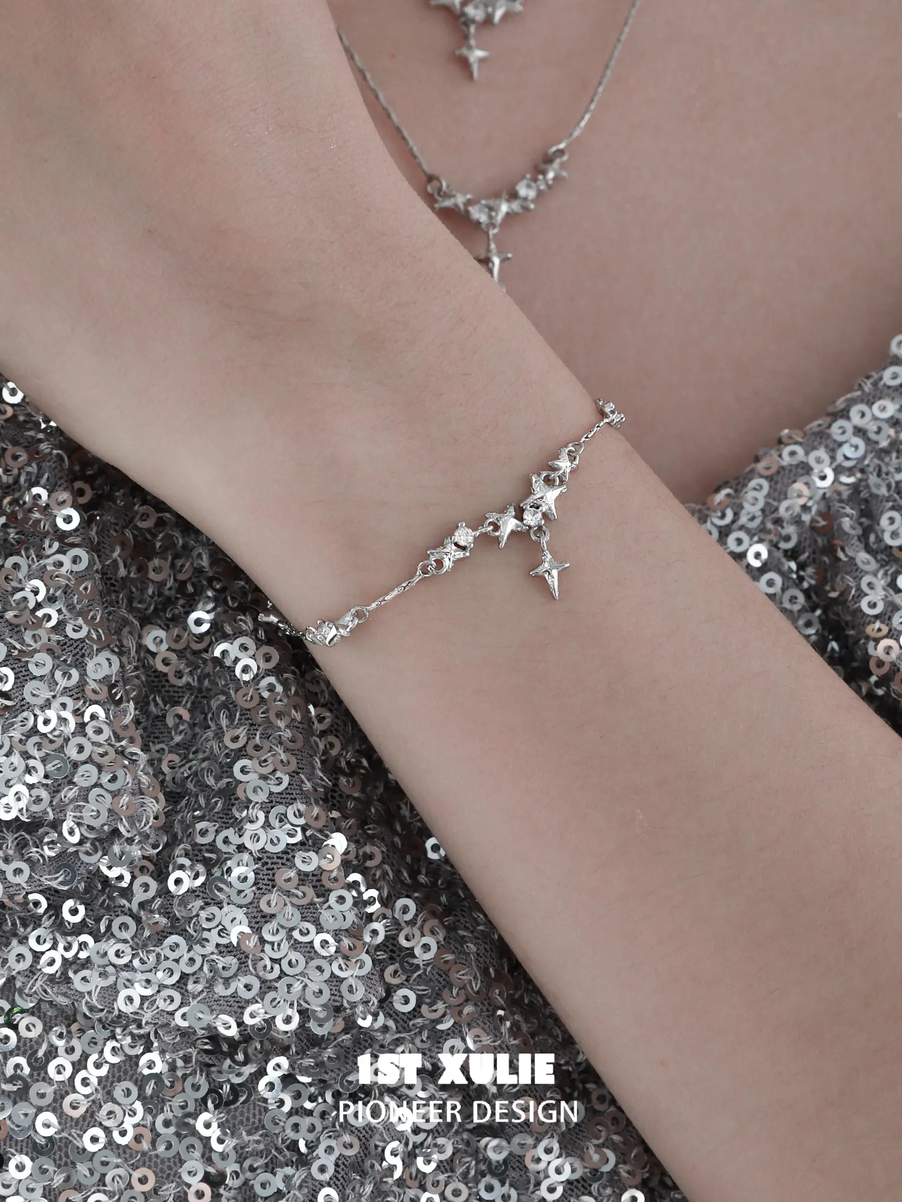 1ST XULIE "Silver Angel" Dainty Stardust Zirconia Chain Bracelet in 925 Sterling Silver - Detail Shot 1ST XULIE "Silver Angel" Dainty Stardust Zirconia Chain Bracelet in 925 Sterling Silver - Detail Shot