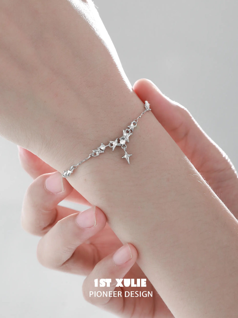 1ST XULIE "Silver Angel" Dainty Stardust Zirconia Chain Bracelet in 925 Sterling Silver - Product View