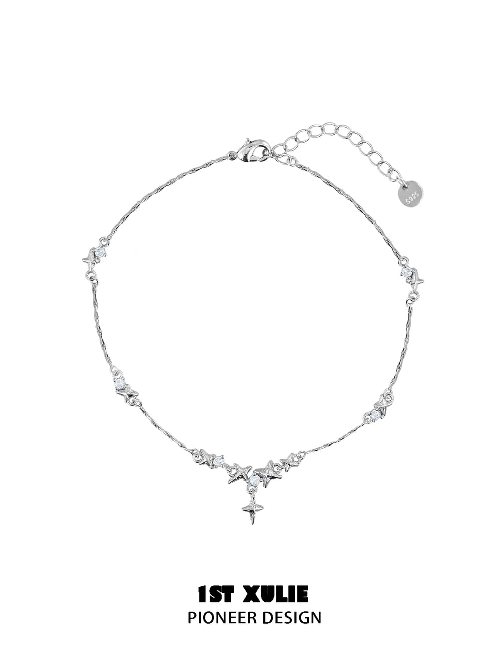 1ST XULIE "Silver Angel" Dainty Stardust Zirconia Chain Bracelet in 925 Sterling Silver - On Model
