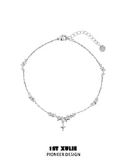 1ST XULIE "Silver Angel" Dainty Stardust Zirconia Chain Bracelet in 925 Sterling Silver - On Model
