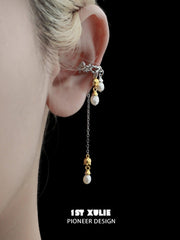 1ST XULIE "Tears of Mermaid" Dainty Tulip Pearl Clip-On Earrings in Platinum Plated - Detail Shot