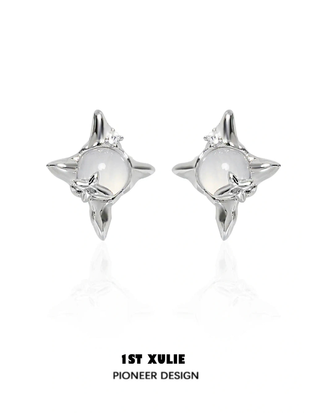 1ST XULIE "Day Dream" Dainty White Agate Cloud Stud Earrings in 925 Sterling Silver - Product View