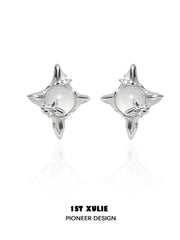 1ST XULIE "Day Dream" Dainty White Agate Cloud Stud Earrings in 925 Sterling Silver - Product View