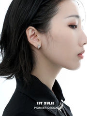 1ST XULIE "Day Dream" Dainty White Agate Cloud Stud Earrings in 925 Sterling Silver - Silver Color On Model