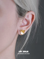 1ST XULIE "Whiterfly" Dainty White Chalcedony Butterfly Stud Earrings in 925 Sterling Silver - Product View