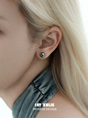 1ST XULIE "Mini World" Dainty World Map Stud Earrings in 925 Sterling Silver - On Model