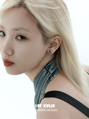 1ST XULIE "Mini World" Dainty World Map Stud Earrings in 925 Sterling Silver - Side View