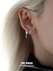 1ST XULIE "Silver Angel" Dangle Starry Coil Earrings in 925 Sterling Silver - On Model Close-up