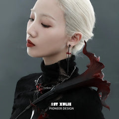 1ST XULIE "Bloody Datura" Statement Datura Flower Tassel Dangle Earrings in 18K Gold Plated - Detail Shot