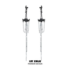 1ST XULIE "Bloody Datura" Statement Datura Flower Tassel Dangle Earrings in 18K Gold Plated - On Model