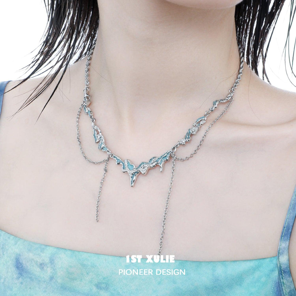 1ST XULIE "THE SEA" Deep Sea Statement Tassel Choker Necklace in Platinum Plated - Product View