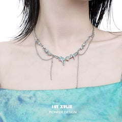 1ST XULIE "THE SEA" Deep Sea Statement Tassel Choker Necklace in Platinum Plated - Texture Detail