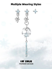 1ST XULIE Jewelry "Snow Land" Delicate Snowflake Dangle Earrings in Platinum Plated - Angle 1