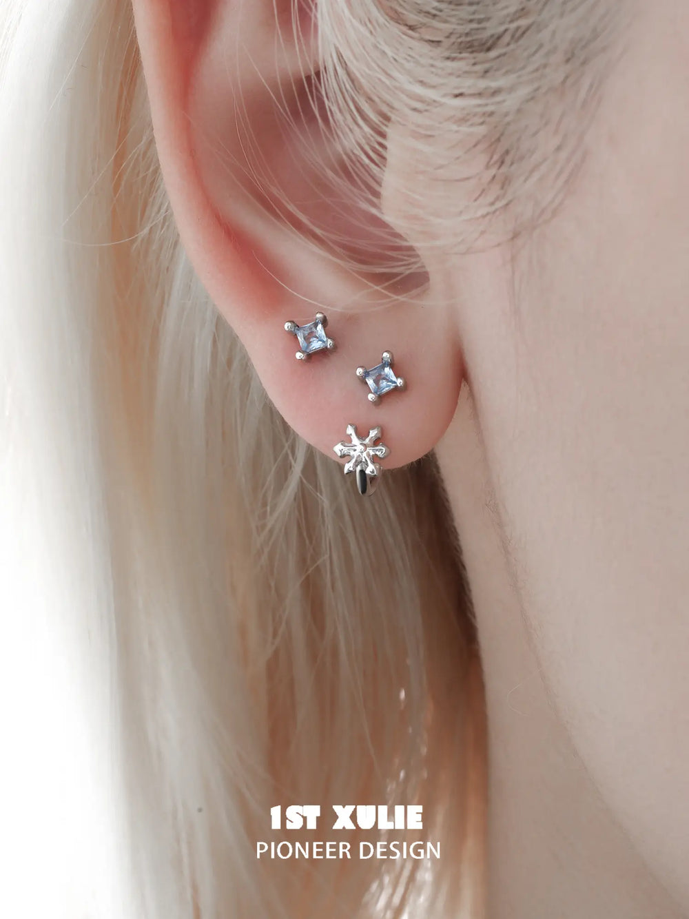 1ST XULIE Jewelry "Snow Land" Delicate Snowflake Dangle Earrings in Platinum Plated - Product View