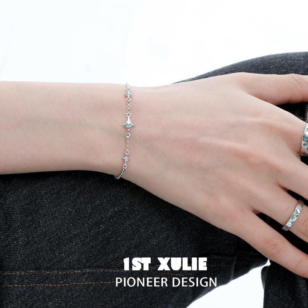 1ST XULIE "Starry Night" Detachable Star & Moon Charm Bracelet in 925 Sterling Silver - Lifestyle Shot