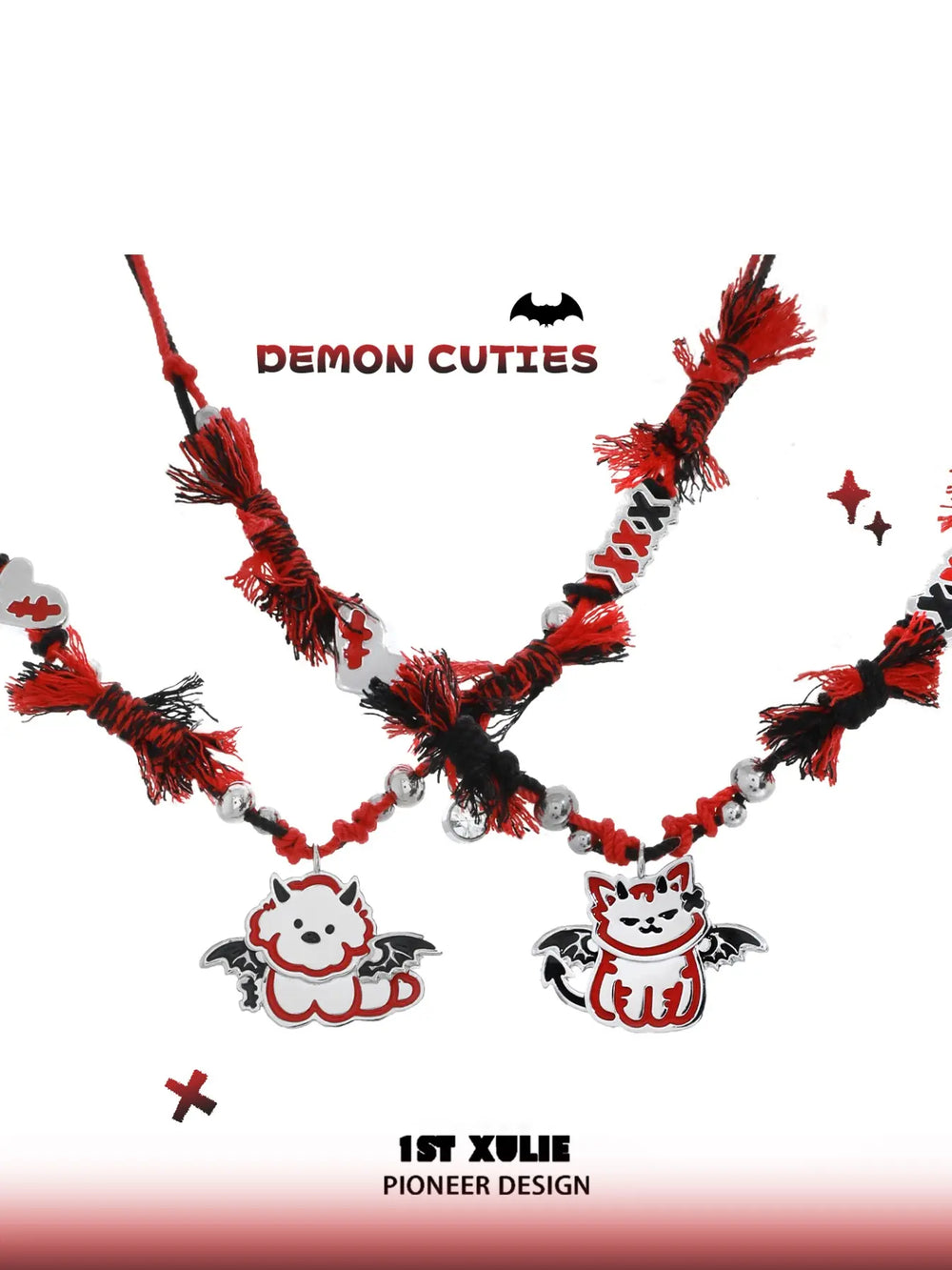 1ST XULIE Jewelry "DEMON CUTIES" Devil Puppy & Kitten Necklace - Lifestyle Shot