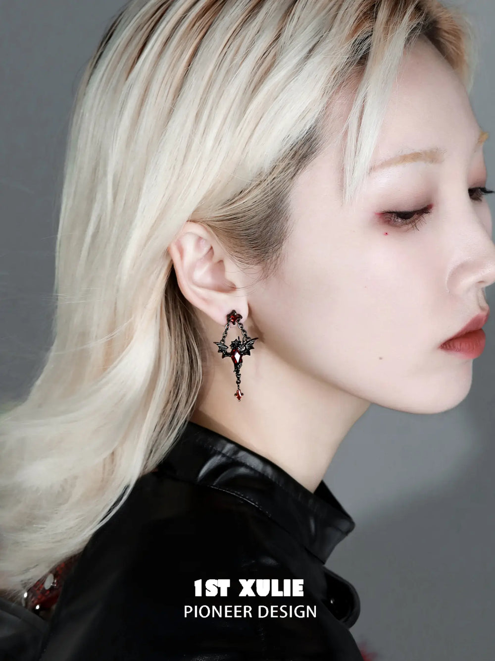 1ST XULIE Jewelry "Infernal Dragon Relic" Dragon Bone Dangle Earrings in Black Gold Plated Brass - Product View