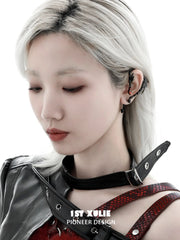 1ST XULIE Jewelry "Infernal Dragon Relic" Dragon Bone Ear Climber Earring in Black Gold Plated - Detail Shot