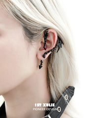 1ST XULIE Jewelry "Infernal Dragon Relic" Dragon Bone Ear Climber Earring in Black Gold Plated - Lifestyle Shot