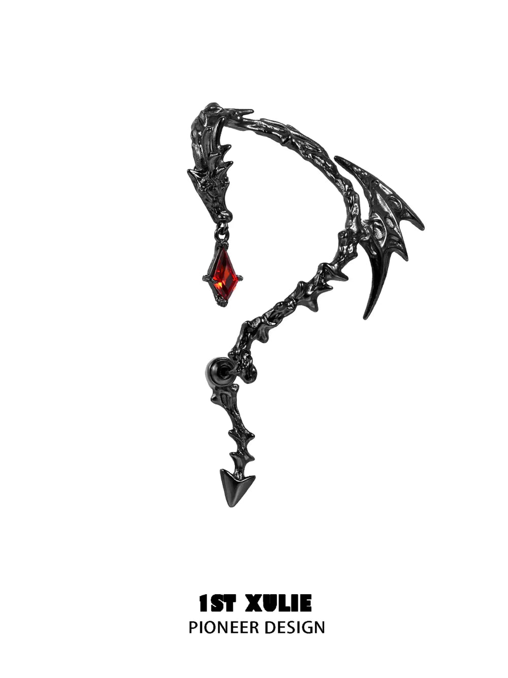 1ST XULIE Jewelry "Infernal Dragon Relic" Dragon Bone Ear Climber Earring in Black Gold Plated - Texture