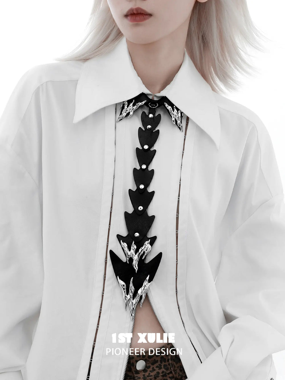 1ST XULIE Jewelry "Infernal Dragon Relic" Dragon Bone Tie in Platinum Plated - Angle 1