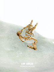 1ST XULIE "Loong" Dragon Chalcedony Adjustable Statement Ring in 24K Gold Plated 925 Silver - Product View