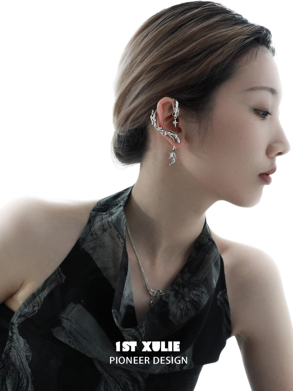 1ST XULIE "Loong" Dragon Opal Ear Climber Earrings in Platinum Plated - Lifestyle Shot