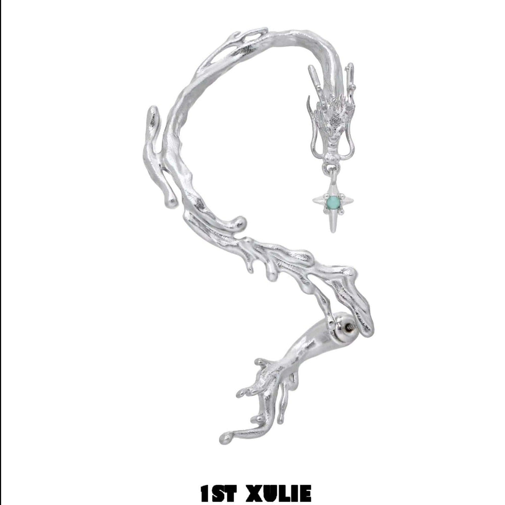 1ST XULIE "Loong" Dragon Opal Ear Climber Earrings in Platinum Plated - Side View