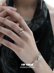 1ST XULIE "Loong" Adjustable Flowing Dragon Opal Open End Ring in 925 Sterling Silver - Detail Shot