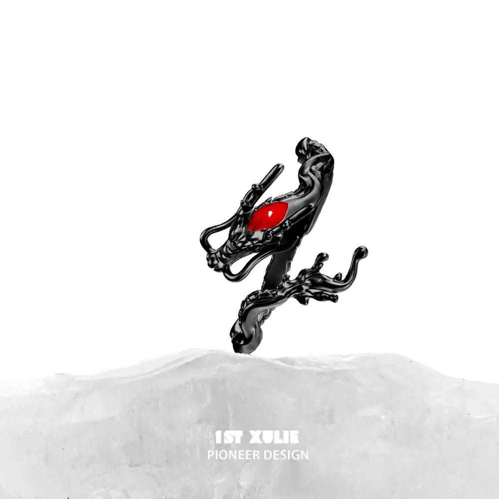 1ST XULIE "Loong" Adjustable Flowing Dragon Opal Open End Ring in 925 Sterling Silver - On Model Close-Up